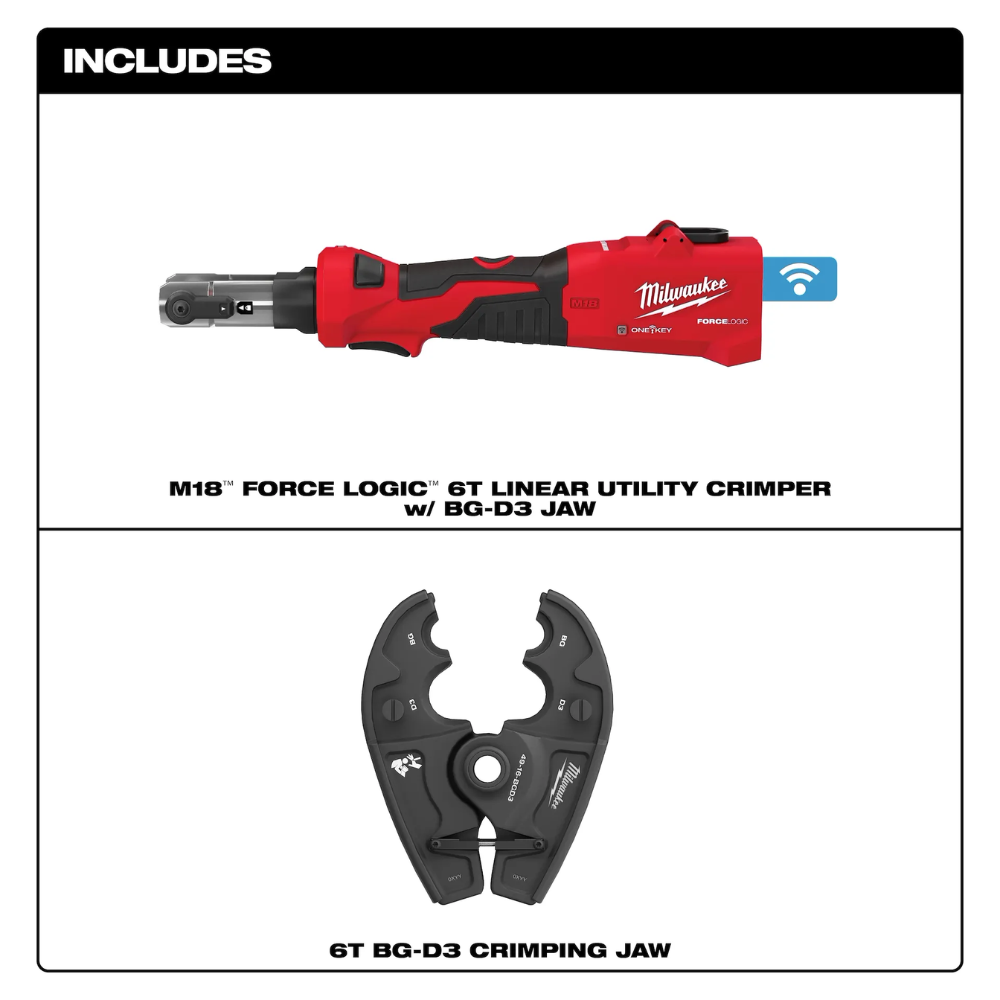 Milwaukee M18 FORCE LOGIC 6T Linear Utility Crimper w/ BG-D3 from Columbia Safety
